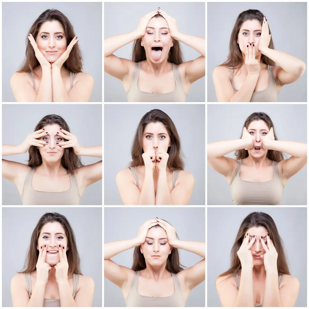 Steph marin demonstrating facial gymnastics exercises