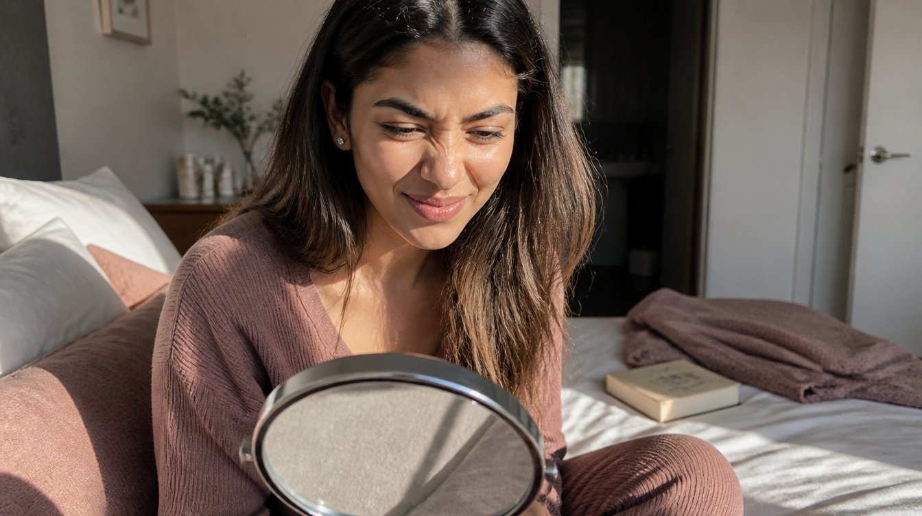 Kaira illustrating Bunny Lines in a candid home photograph