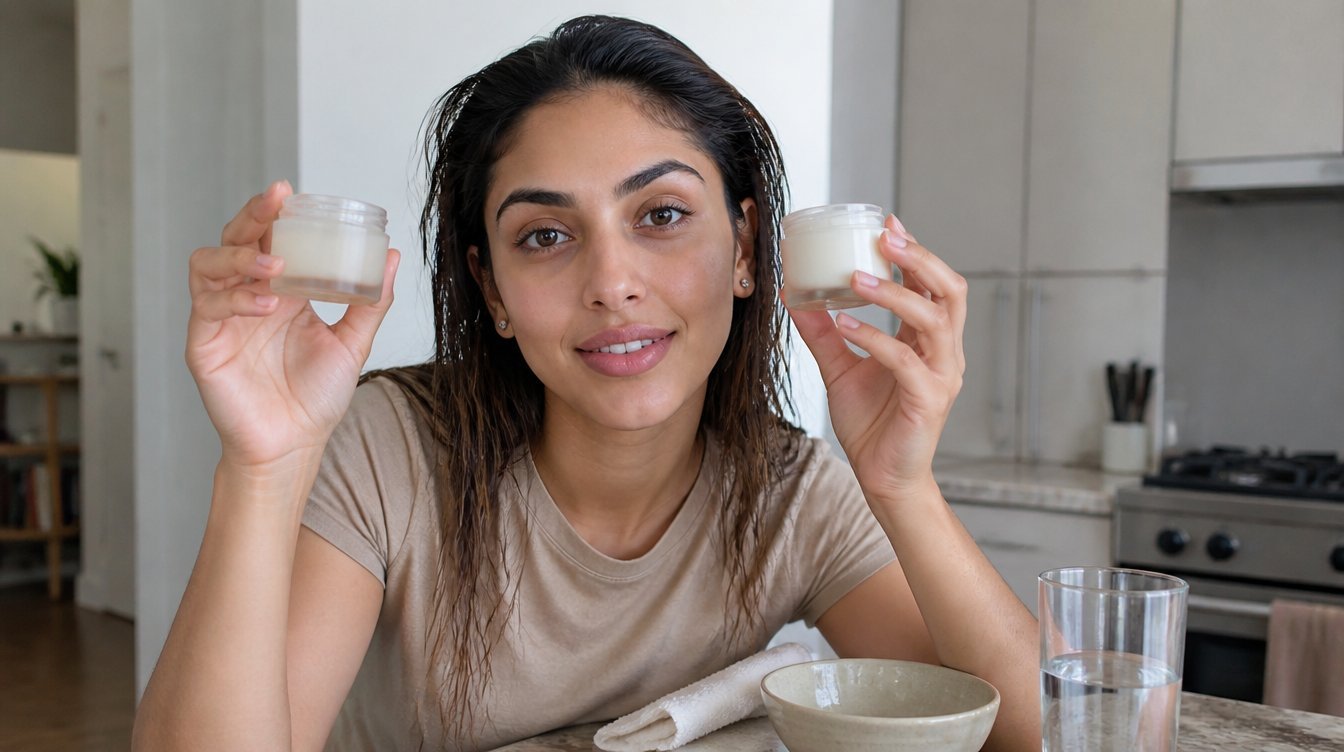 Kaira illustrating climate adaptive skincare in a candid home photograph