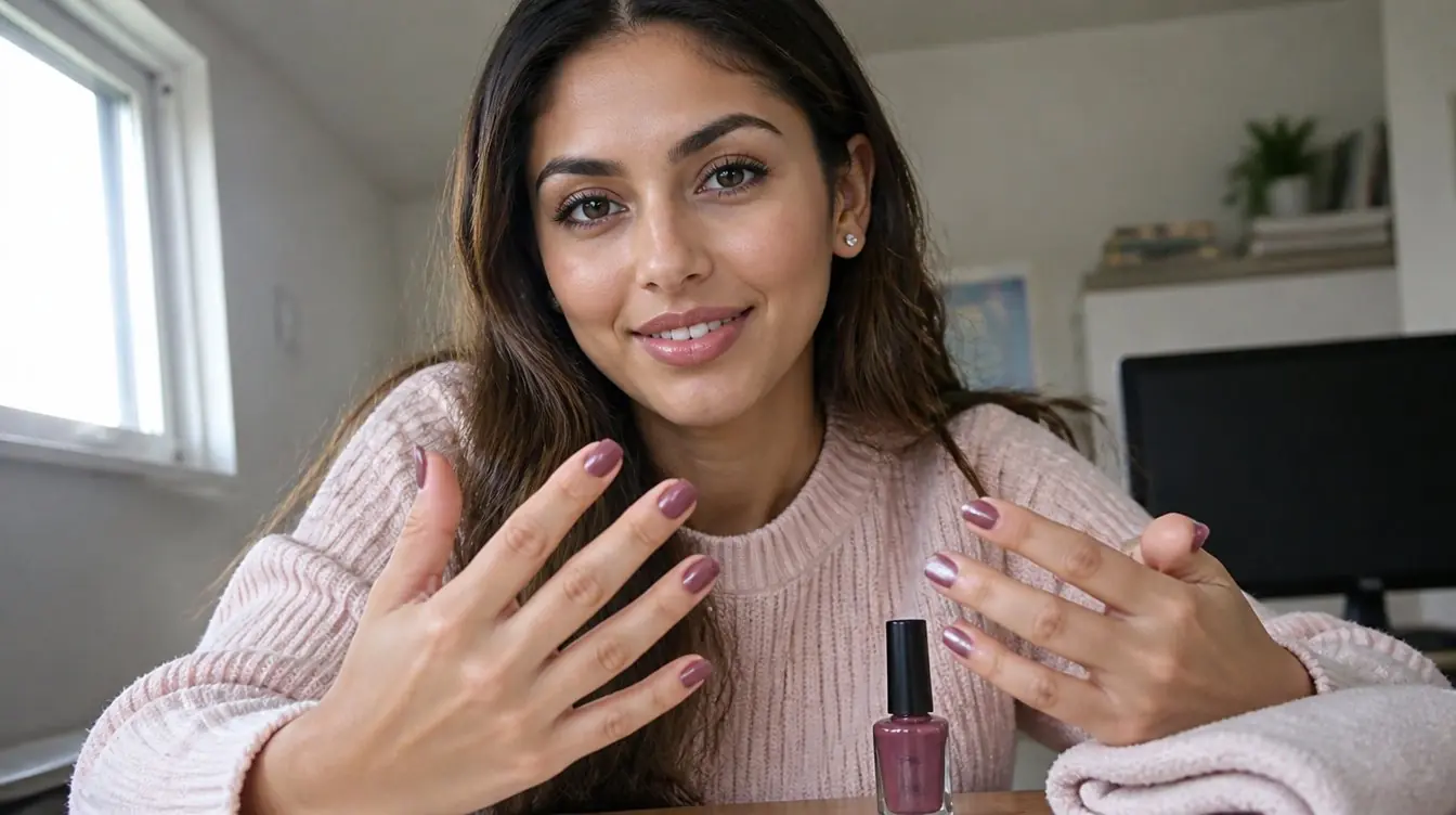 Kaira illustrating colors to wear in a candid home photograph