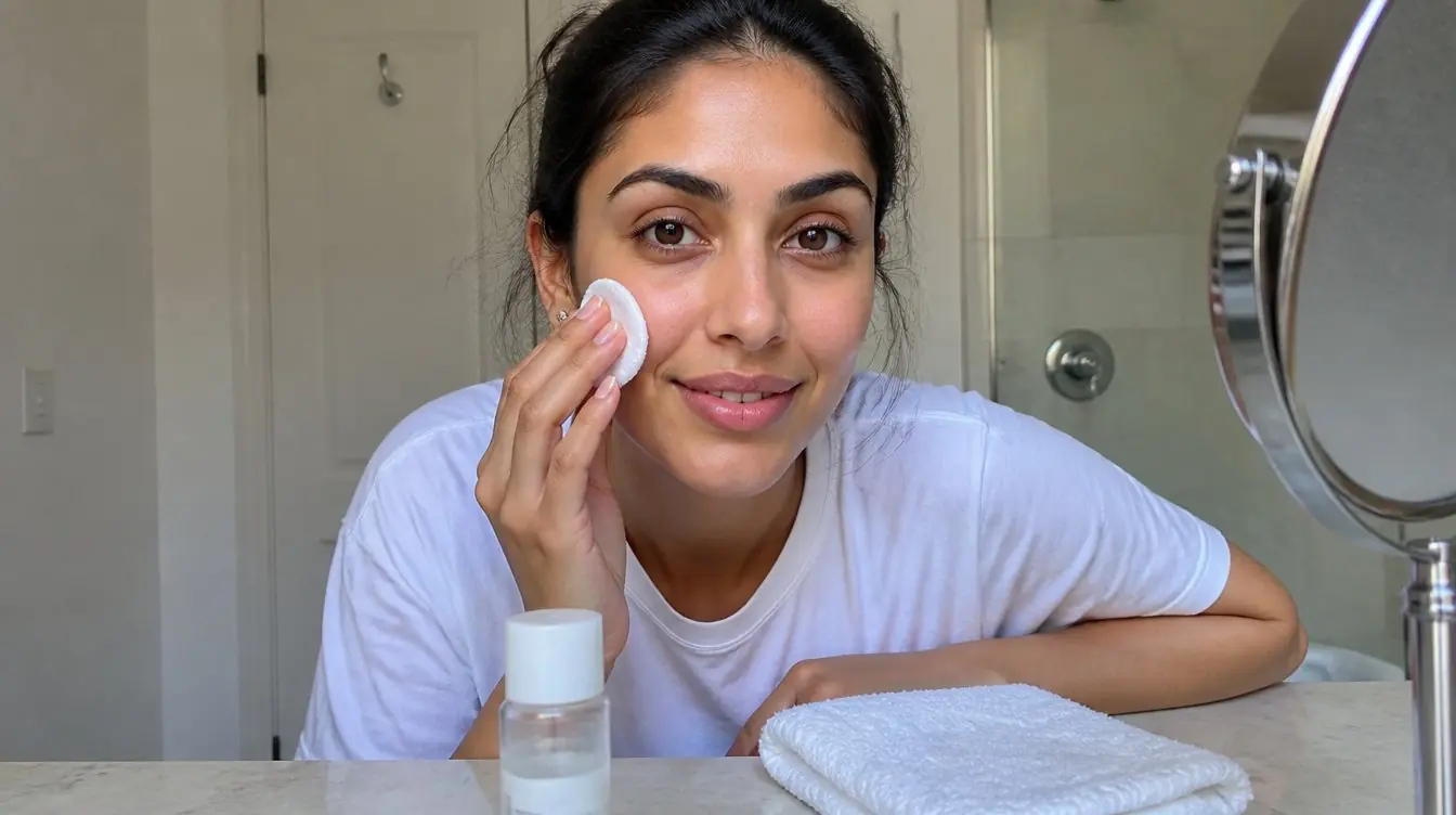 Kaira illustrating facial care beauty tips in a candid home photograph