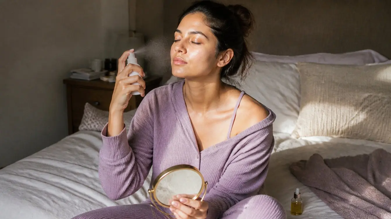 Kaira illustrating french skincare secrets in a candid home photograph