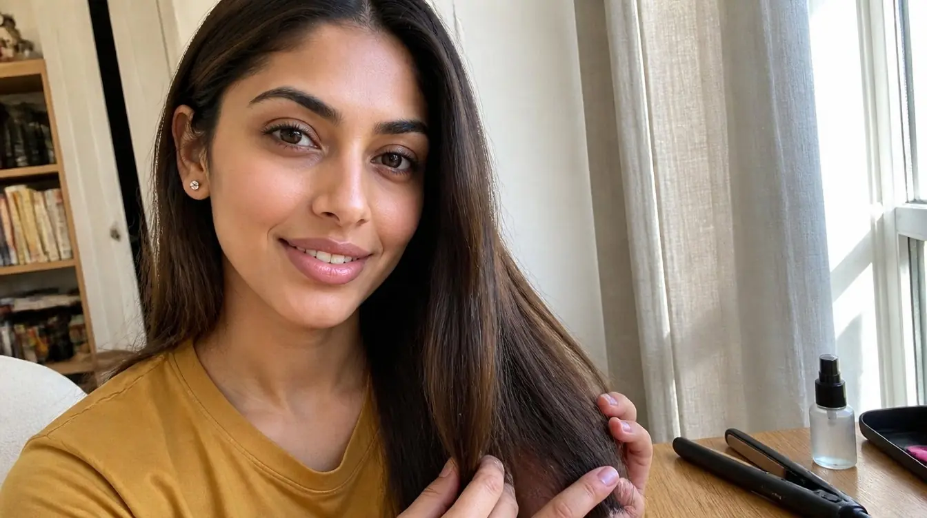 Kaira illustrating hair in a candid home photograph