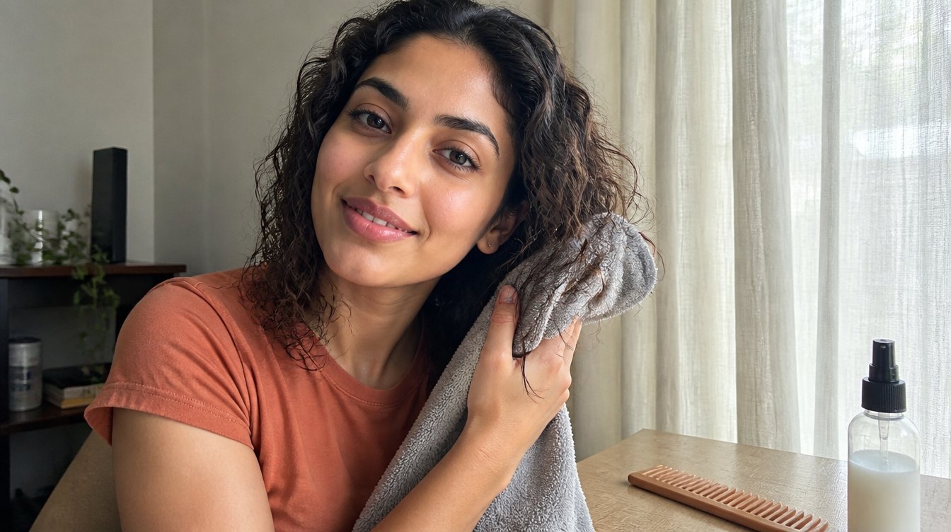 Kaira illustrating How to Take Care of Permed Hair in a candid home photograph
