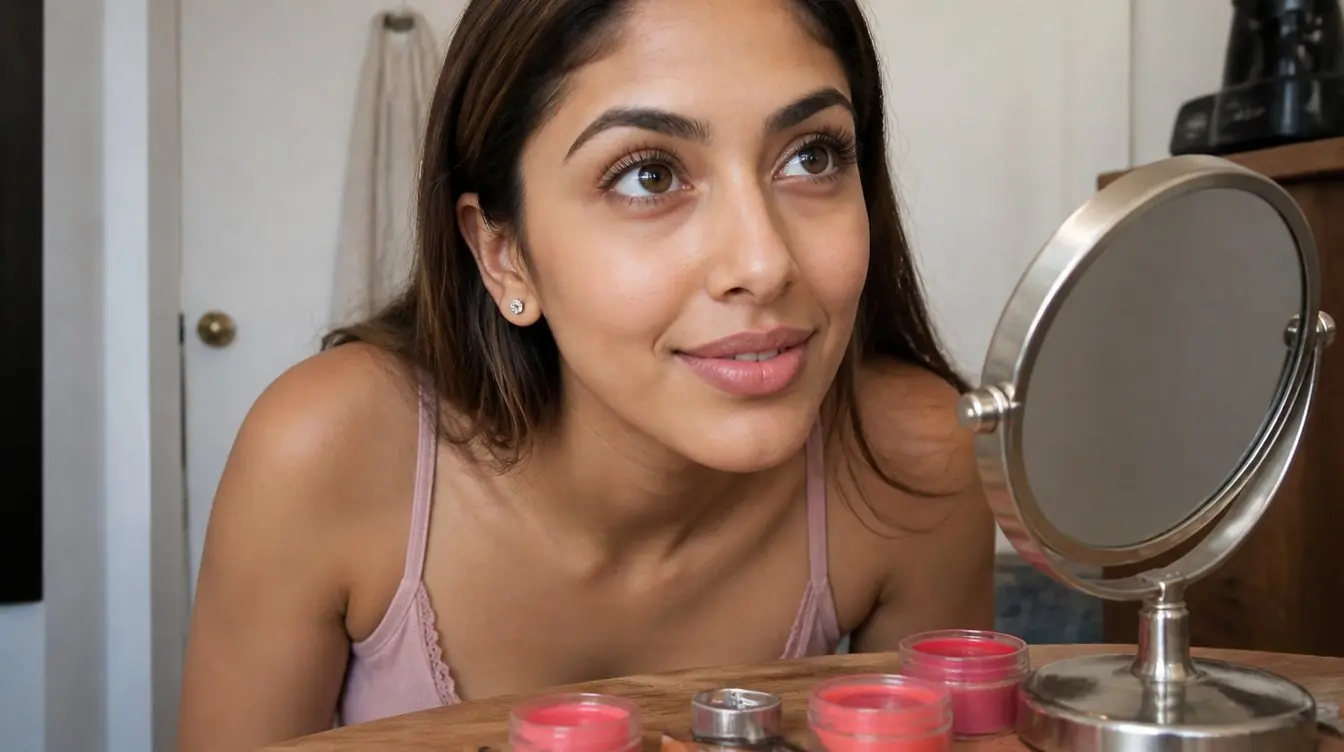 Kaira illustrating lash lift in a candid home photograph