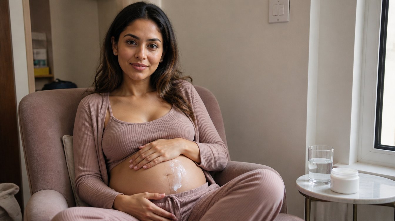 Kaira illustrating maintaining skin pregnancy in a candid home photograph