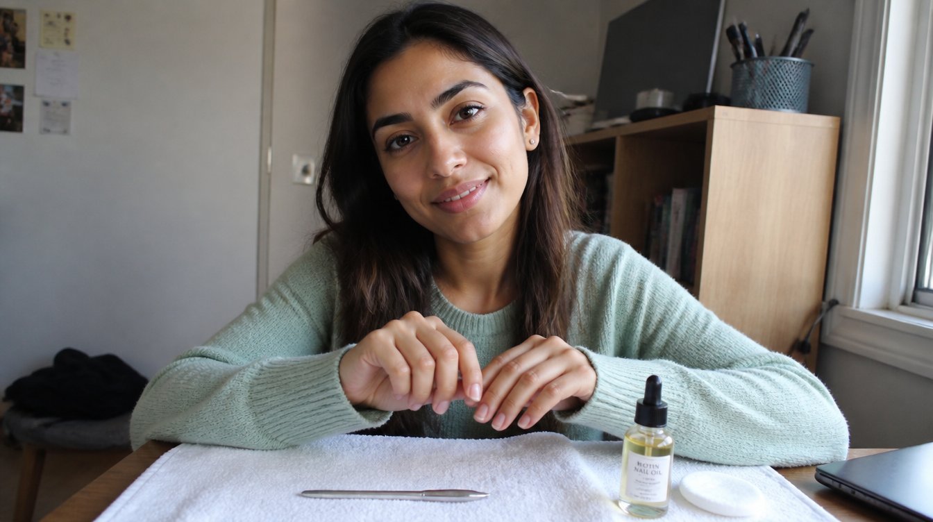 Kaira illustrating Make Your Nails Stronger & Healthier in a candid home photograph