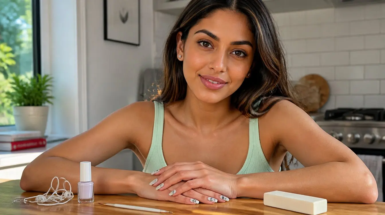 Kaira illustrating music meets manicure in a candid home photograph