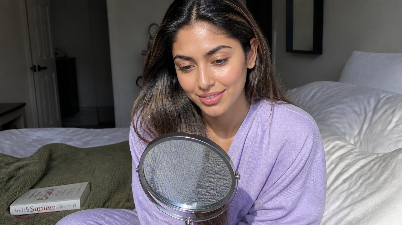 Kaira illustrating Nasolabial folds in a candid home photograph