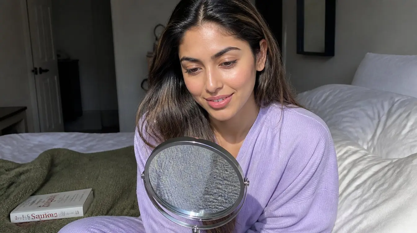 Kaira illustrating nasolabial folds in a candid home photograph