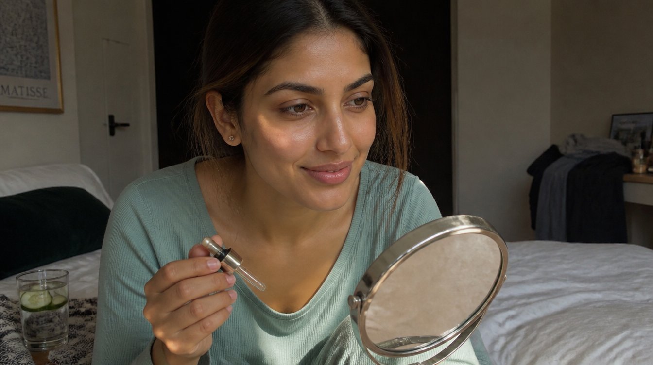 Kaira illustrating Naturally Radiant Skin in a candid home photograph