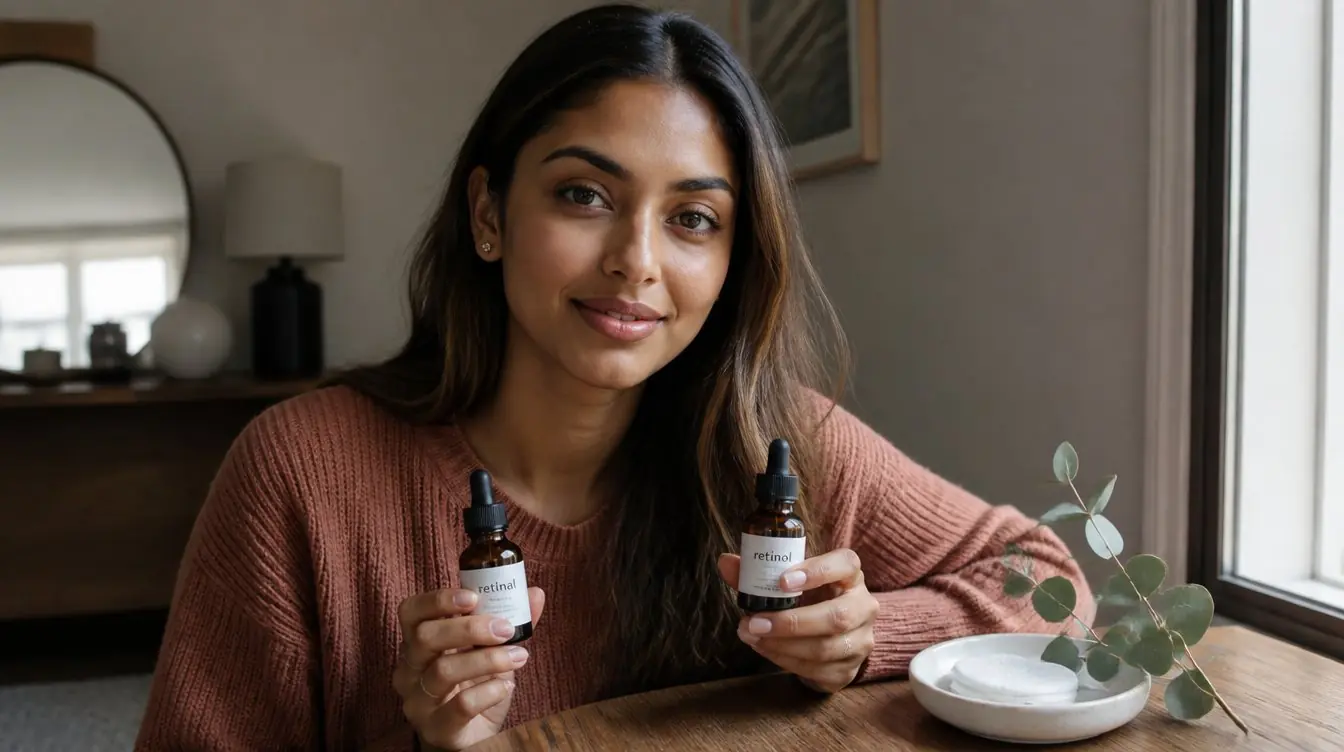 Kaira illustrating retinal vs retinol in a candid home photograph