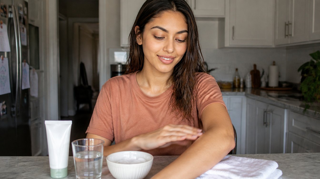 Kaira illustrating Skin After Sugaring in a candid home photograph