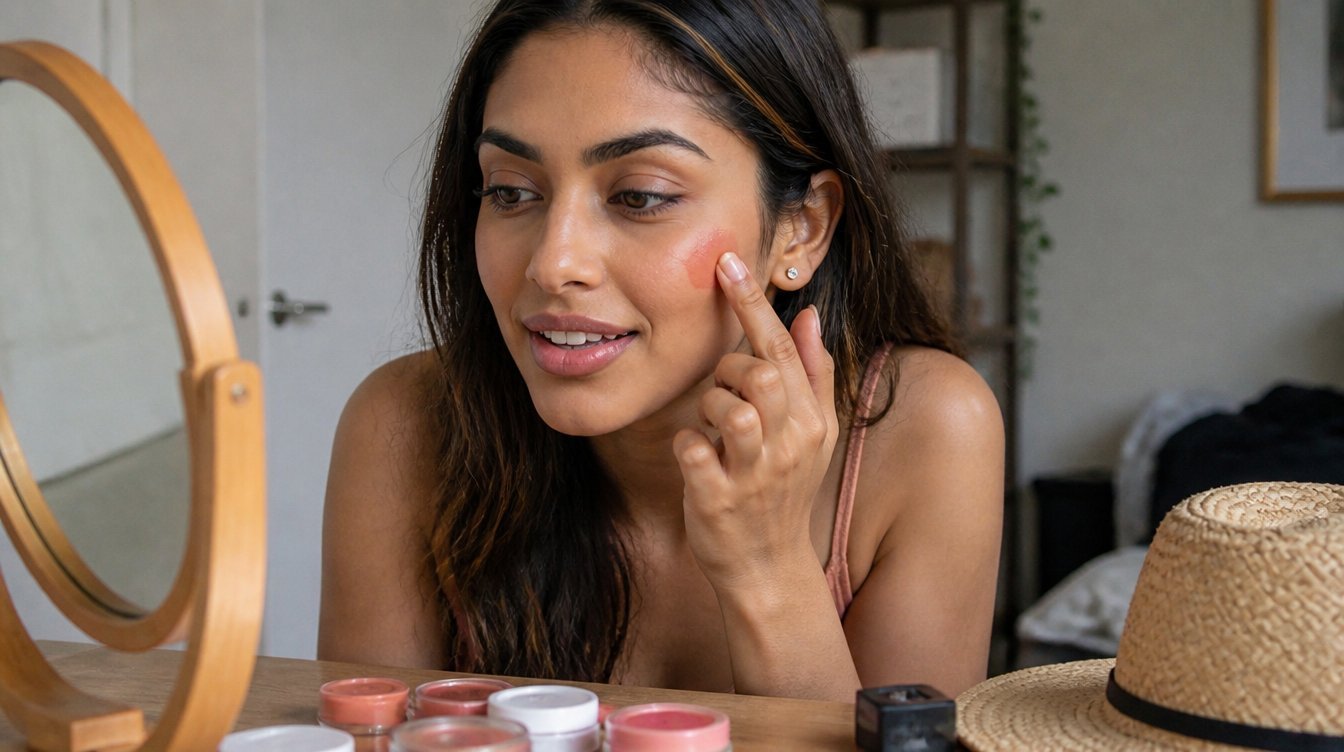 Kaira illustrating Summer Makeup in a candid home photograph