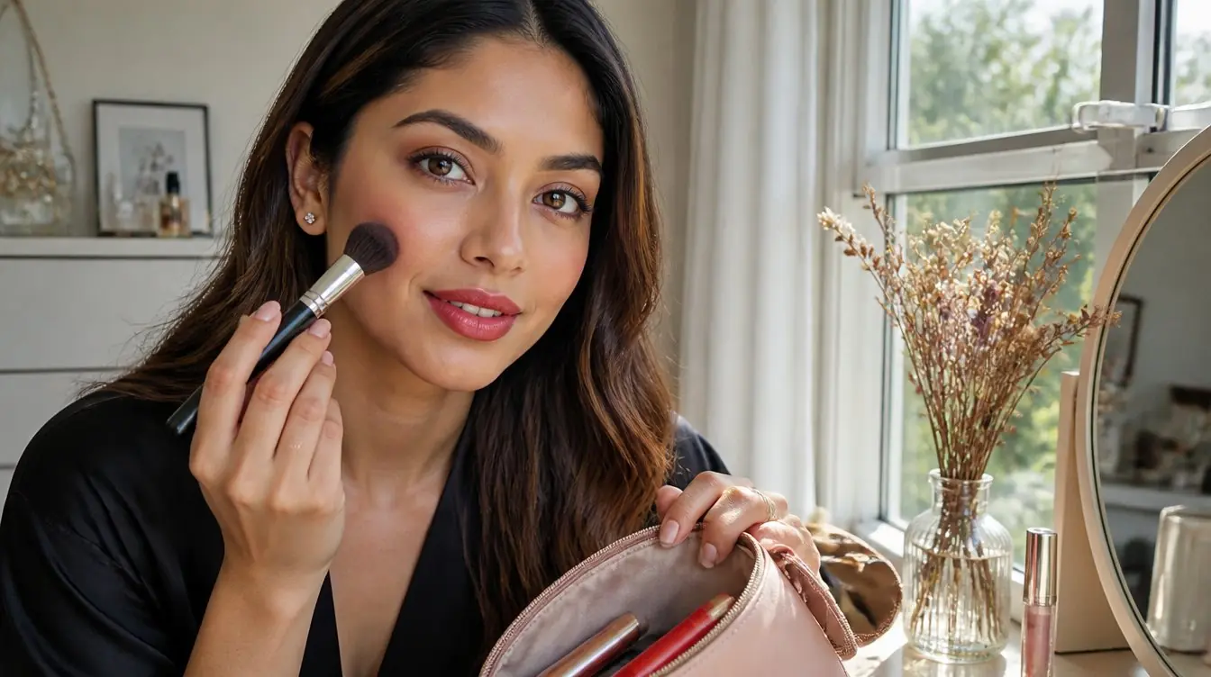 Kaira illustrating valentine's day 2023 makeup looks in a candid home photograph