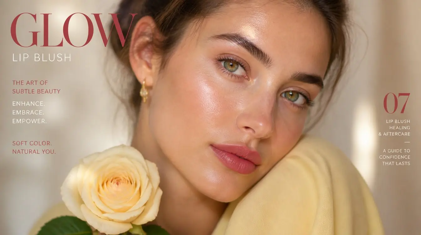 Editorial close-up of a woman with healthy lips in a soft rose tint and defined border, the natural-looking result of a semi-permanent lip blush tattoo procedure